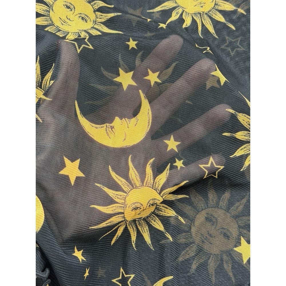 Earthbound Trading Co Mesh Celestial Sun Moon Top Bell Sleeves Black Gold Sz M - Picture 4 of 10